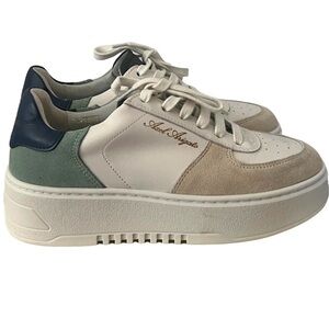 Axel Arigato Cream and Blue/Green Leather + Suede Sneakers